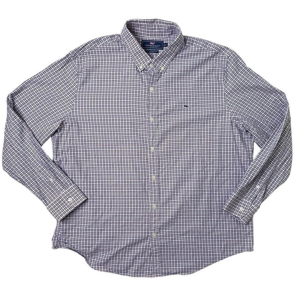 Vineyard Vines Button Down Shirt Whale Logo Pink Blue Plaid Slim‎ Fit Cotton 2XL